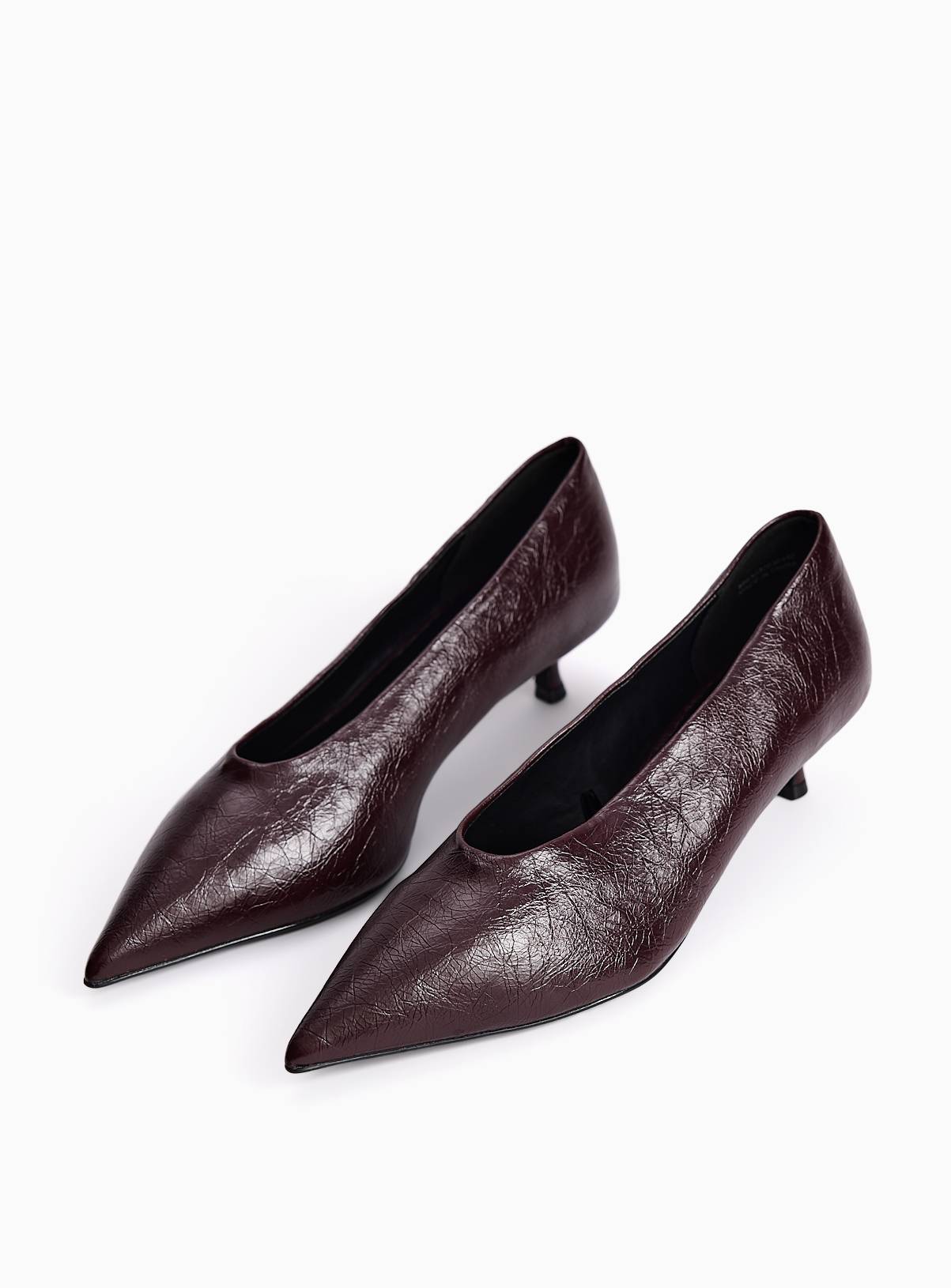 Dark Red Heeled  Pointed Court Shoes 4 - Image 2